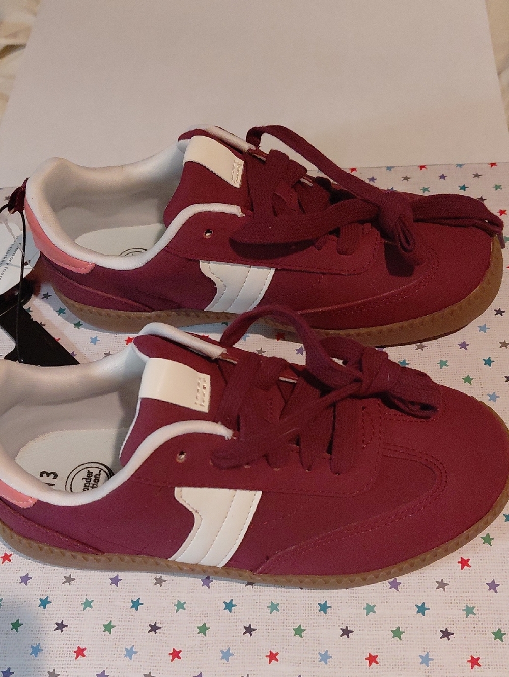Burgundy With White And Pink Accent Kids Sneakers. Wonder Nation Size 13 New